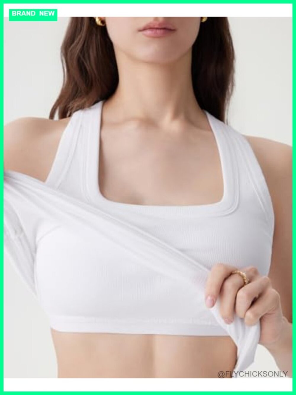 Padded Ribbed Tank Top Square Neck Racerback with Removable Pads - Picture 2 of 6